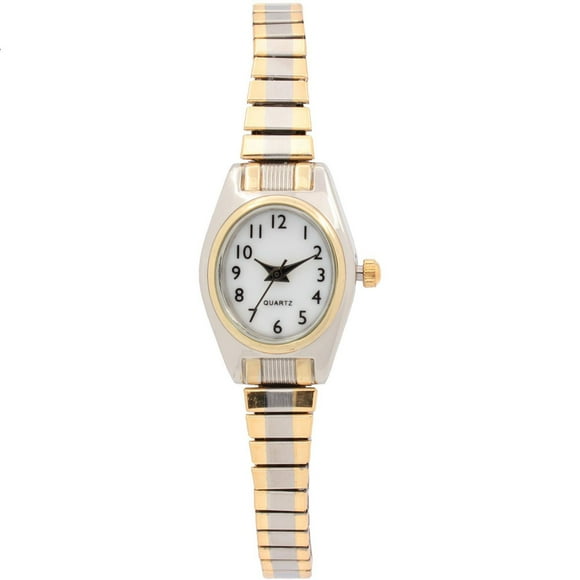 Women’s Two-Tone Quartz Watch with White Dial and Black Numerals