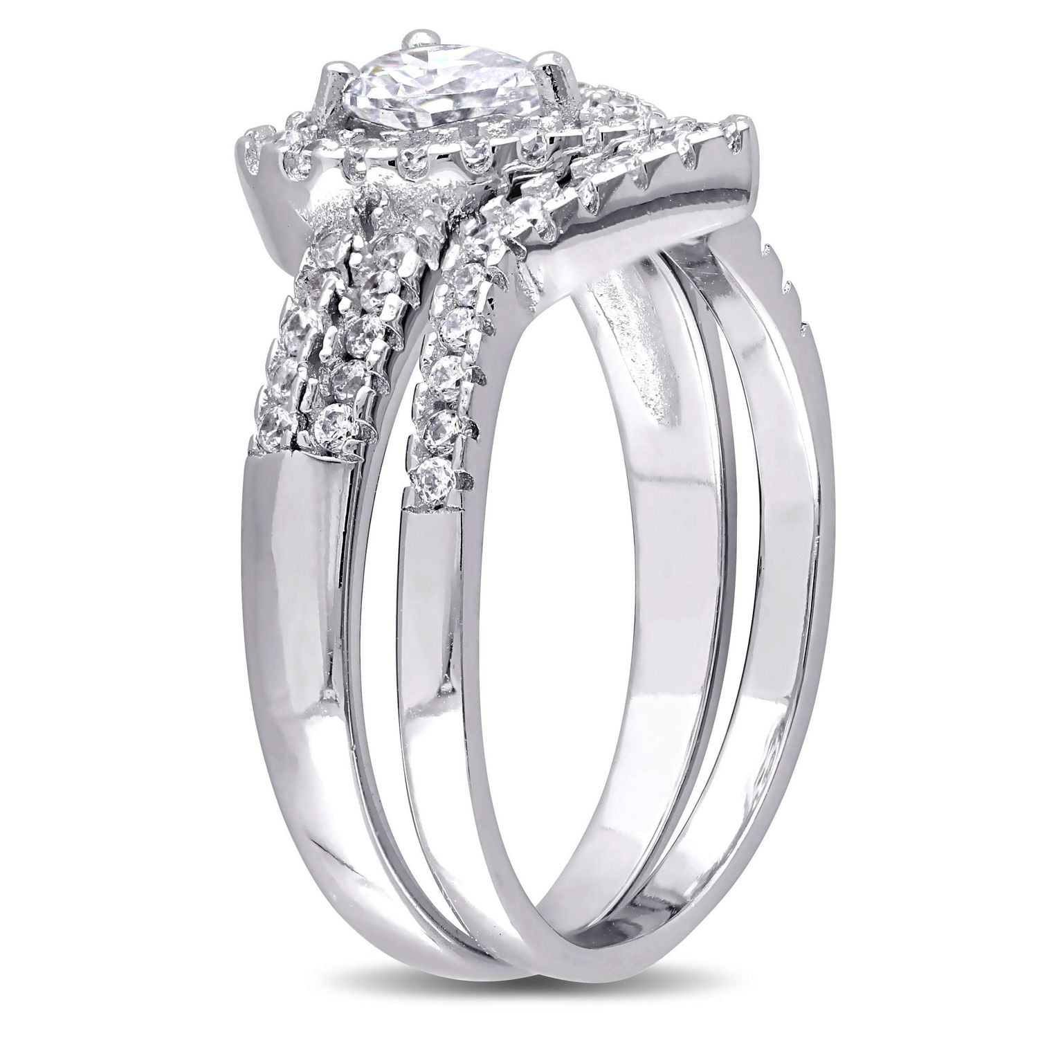 Ensemble nuptial en forme de cœur avec zircons cubiques 1,36 ct en argent sterling de Miabella