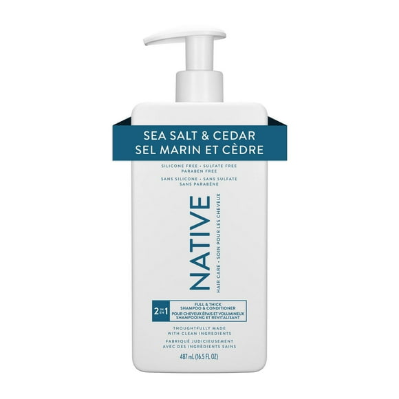 Native Full & Thick Sea Salt & Cedar 2-in-1 Shampoo, Sulfate & Paraben Free, 487mL