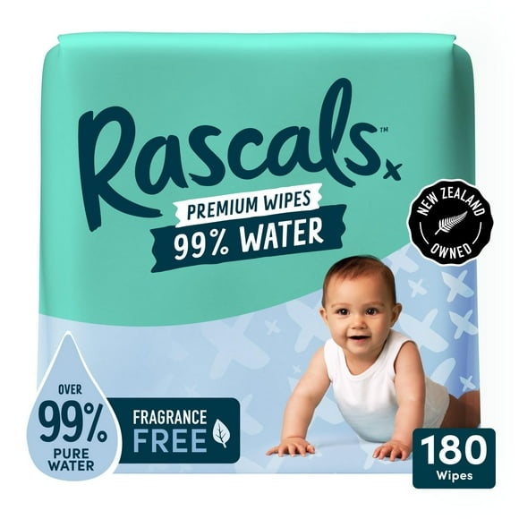 Rascals 99% Water Premium Wipes, Multipack, 180 Count, Unisex