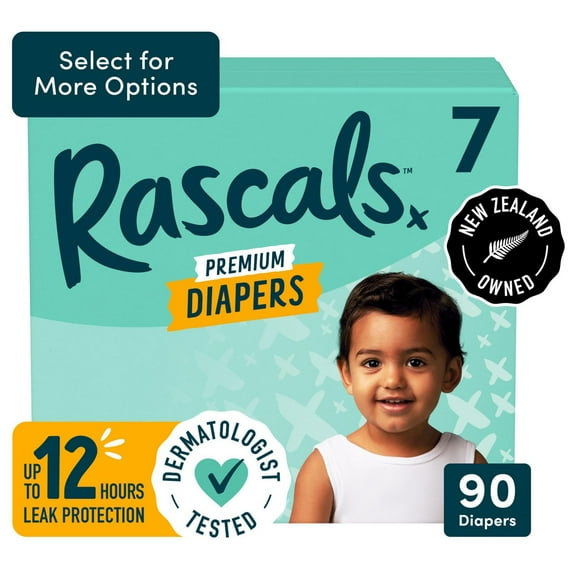 Rascals Premium Diapers, Size 7, 90 Count, Unisex