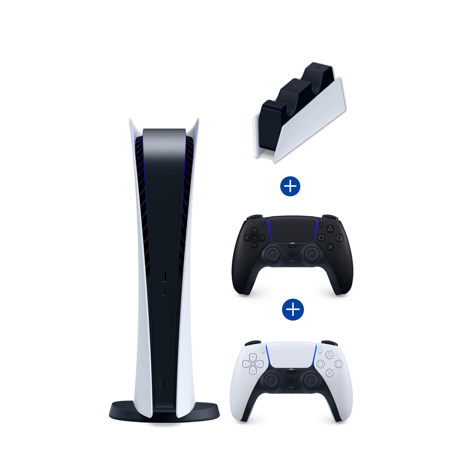 PlayStation 5 Digital Edition PLUS PlayStation 5 DualSense Wireless  Controller – Midnight Black and PlayStation 5 DualSense charging station