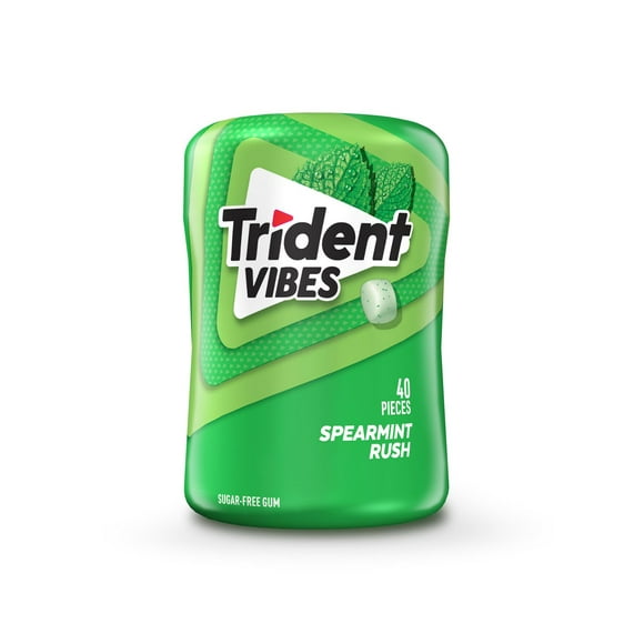 Trident Vibes, Bouteille de gomme sans sucre Éclat de menthe verte, 40 Morceaux Trident Vibes Menthe Verte : éclat frais