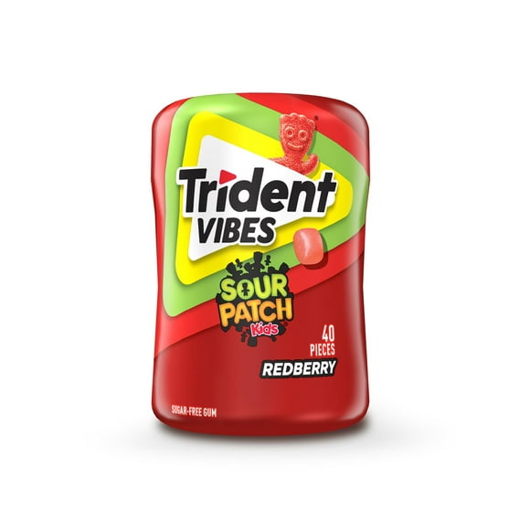 Trident Vibes, Bouteille de gomme sans sucre Baie rouge, 40 Morceaux Trident Vibes Gomme baie rouge: piquant-sucré.