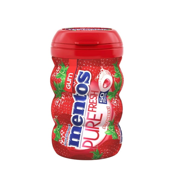 Mentos Pure Fresh, Strawberry Sugar-free Gum Bottle, 50 Pieces