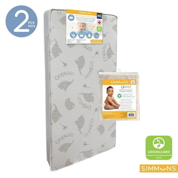 SIMMONS PERFECT SLUMBER CRIB MATTRESS & Simmons OOPS Organic Mattress Protector Bundle