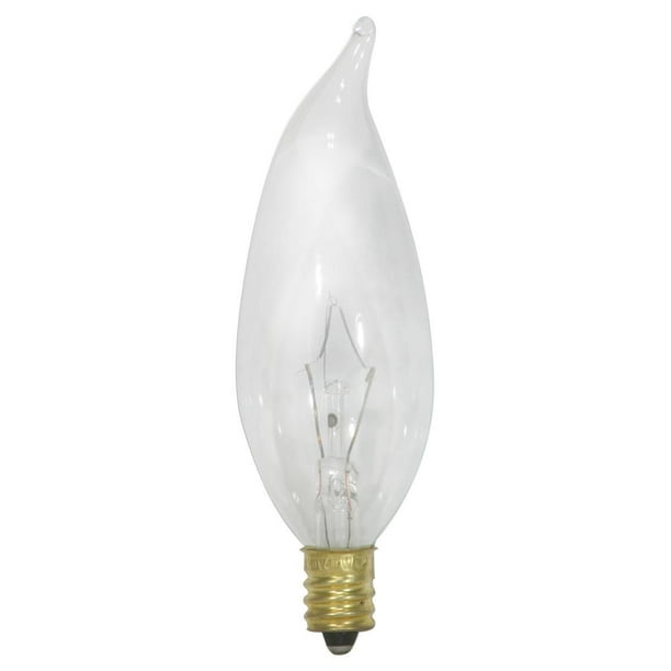 Ampoule incandescente CA10 en verre transparent avec une pointe en forme de flamme de 25W par Globe Electric, à base de candélabre E12, paquet de 6, 06078