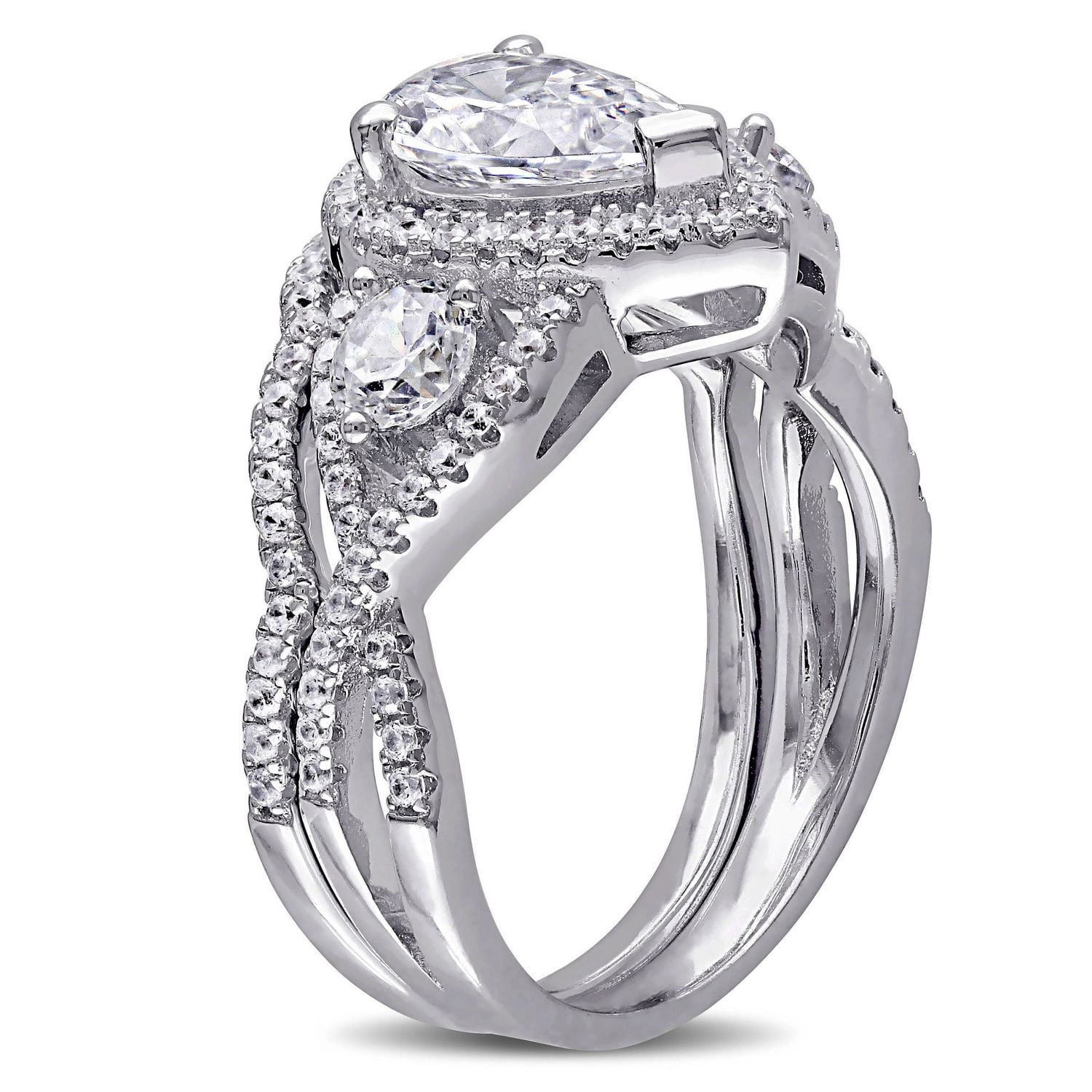 Miabella 3.88 Carat T.G.W. Cubic Zirconia Sterling Silver Three-Stone Bridal Set