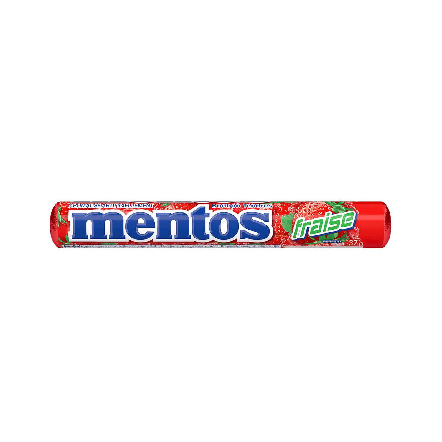 Menthes moelleuses Mentos, Fraise 14 morceaux par rouleau, 37g