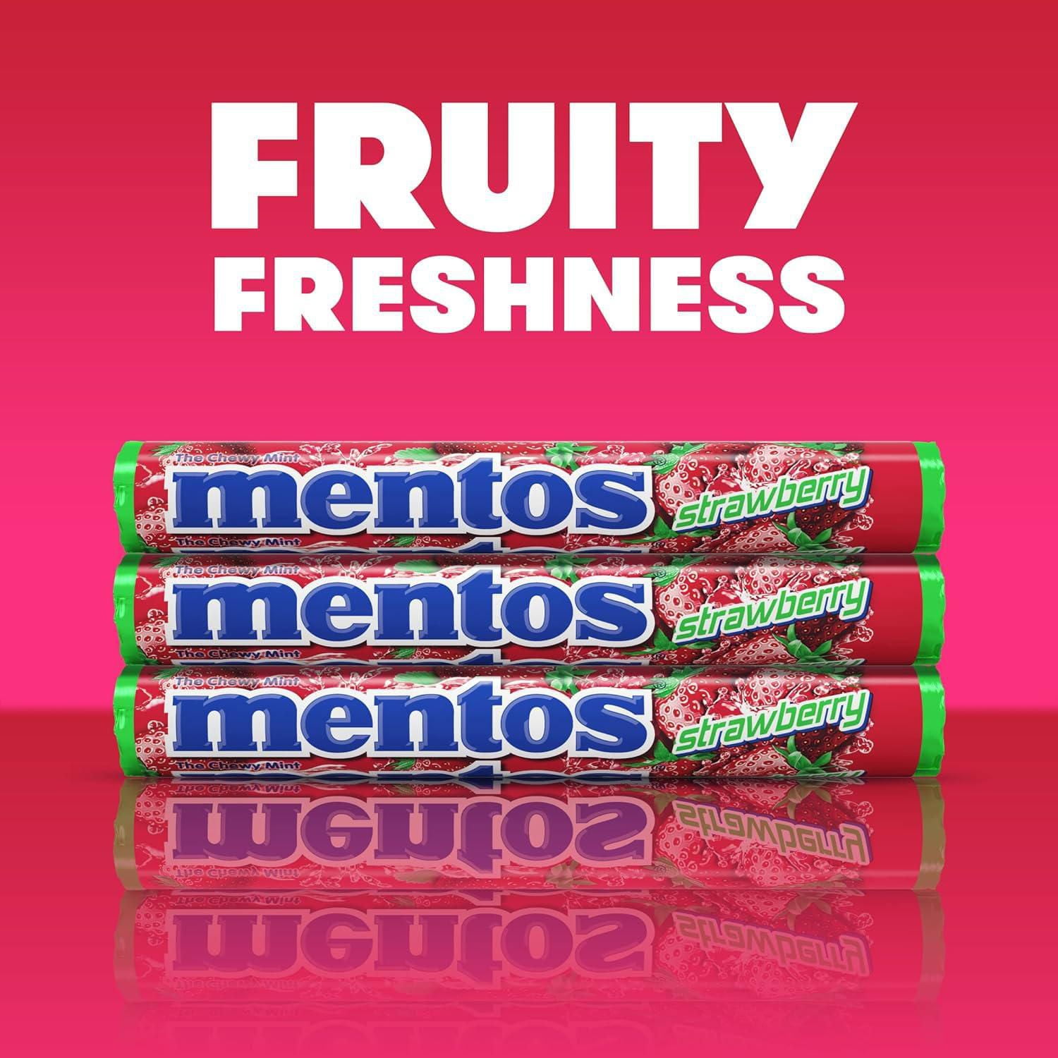 Menthes moelleuses Mentos, Fraise 14 morceaux par rouleau, 37g