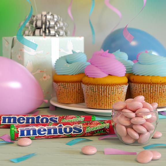 Menthes moelleuses Mentos, Fraise 14 morceaux par rouleau, 37g