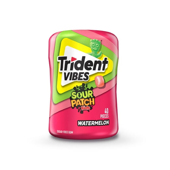 Trident Vibes, Bouteille de gomme sans sucre Melon d’eau, 40 Morceaux Trident Vibes Gomme Melon d’eau: piquant-sucré