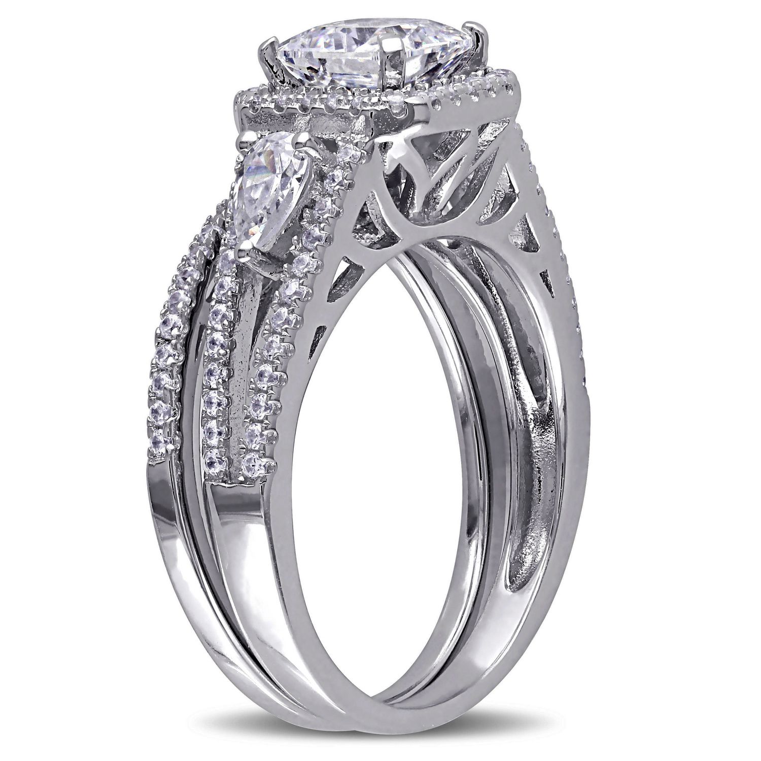 Ensemble nuptial de style auréole avec zircons cubiques de 3,20 ct PBT en argent sterling de Miabella