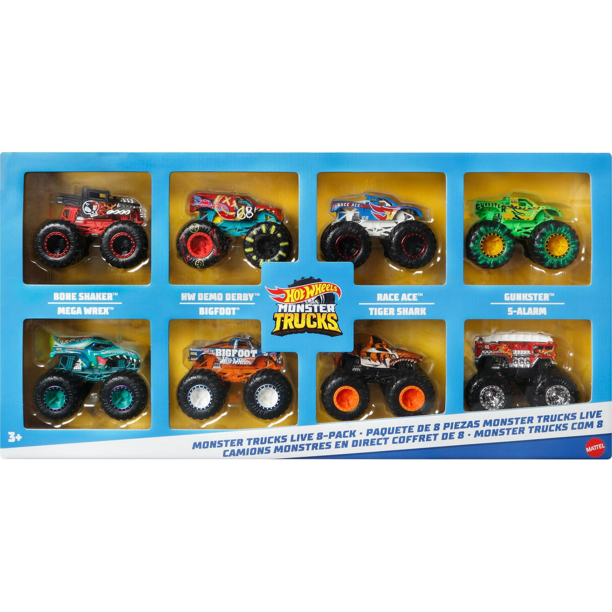 Hot Wheels Monster Trucks Live 8-Pack, Toy Trucks, Gift for Kids 3 Years &  Up 