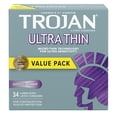 thumbnail image 1 of Trojan Ultra Thin Lubricated Latex Condoms, 25% Thinner for Natural Skin-to-Skin Feel, Enhanced Sensitivity, 34 Count, 1 of 7