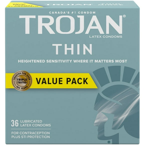 Trojan Thin Lubricated Condoms, 36 Lubricated Latex Condoms