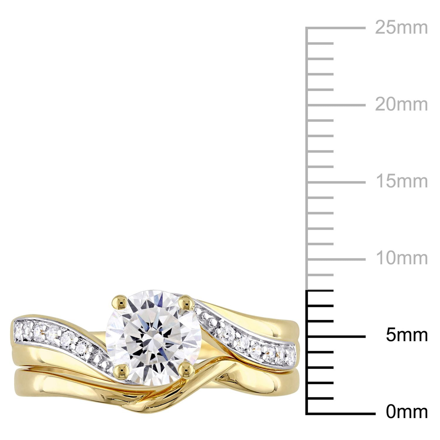 Ensemble nuptial à sections divisées avec zircons cubiques de 2,10 ct PBT en argent sterling plaqué de rhodium jaune de Miabella