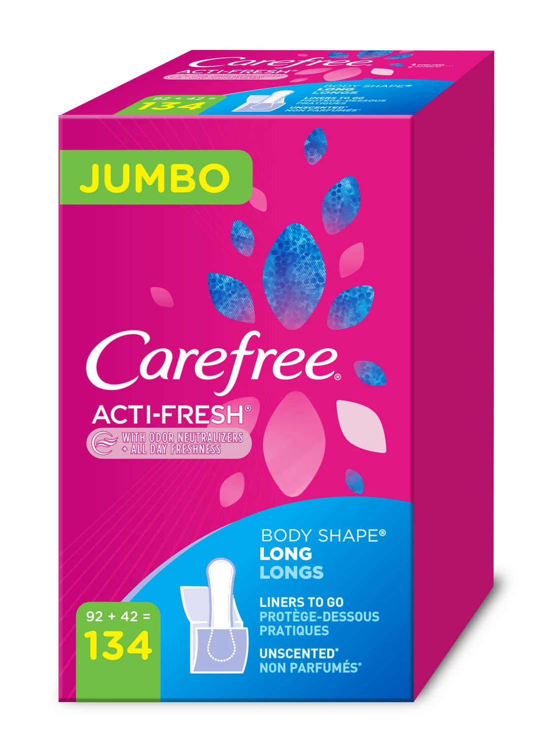 Carefree ActiFresh Body Shape Panty Liners Long Pack of 134 Liners