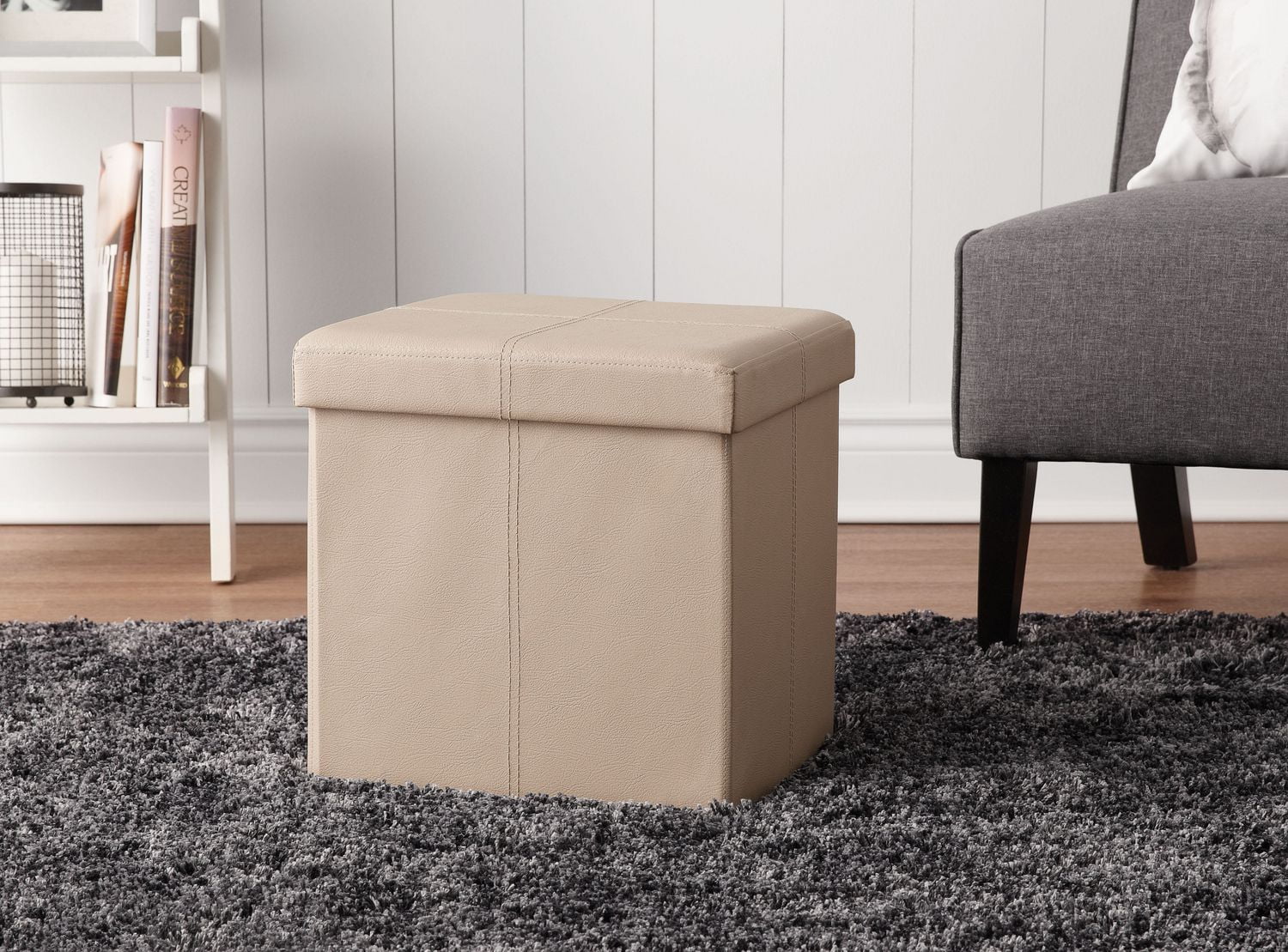Hometrends Tan Folding Storage Ottoman