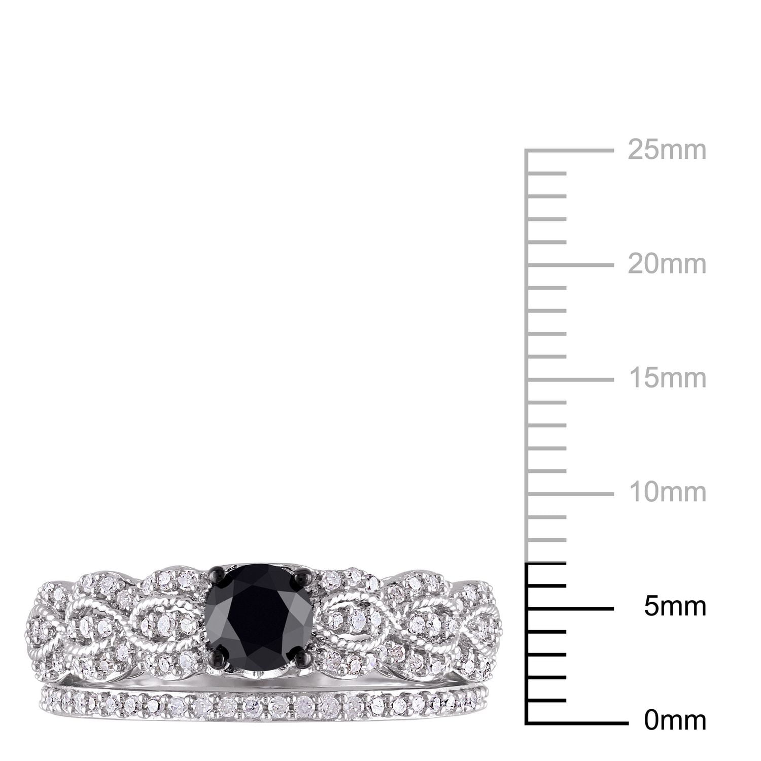 Ensemble nuptial à effets superposés Asteria avec diamants blancs et noir d'1 ct poids total en argent sterling