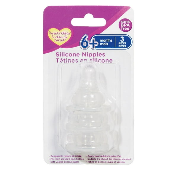 Parent’s Choice Silicon Nipples, BPA free, 6+ months, 3 pieces