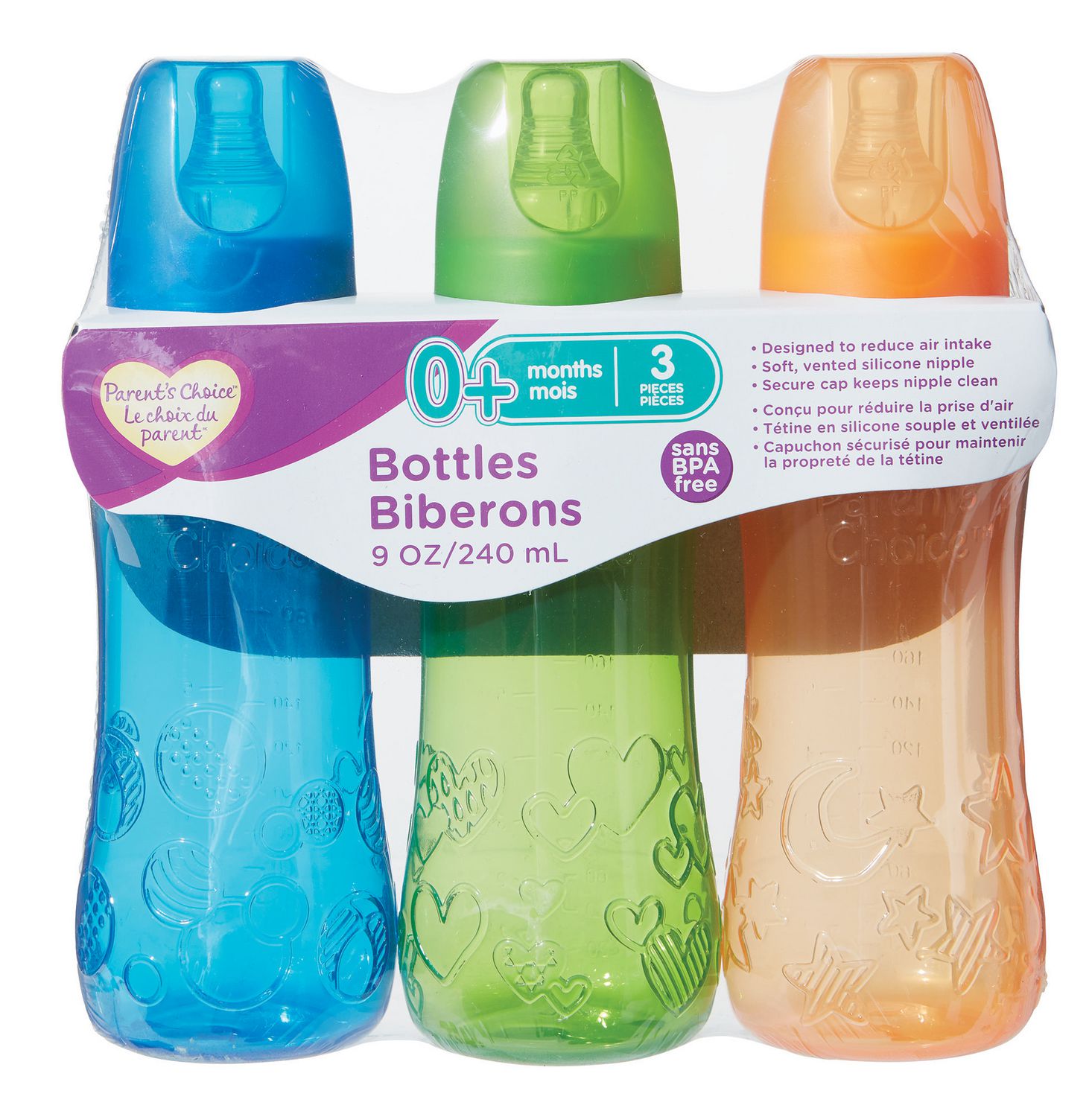 Biberons de 9 oz Le choix du parent sans BPA 3 pièces, 0 mois et plus 