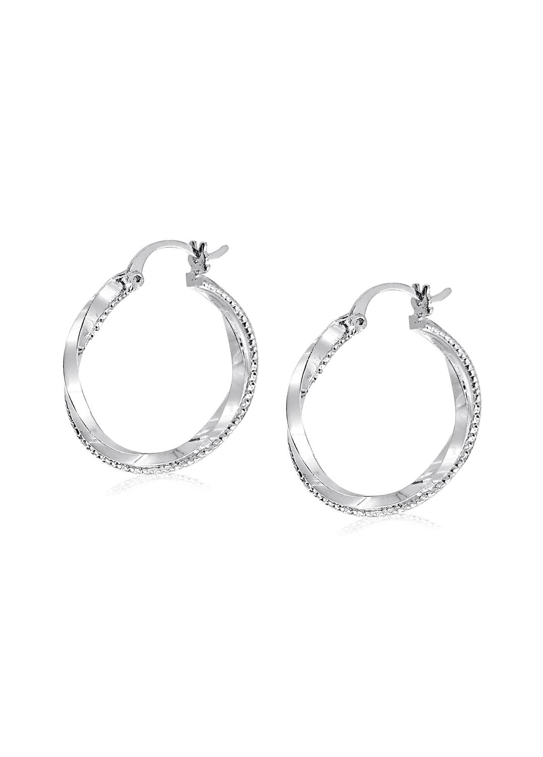 Luxury Designs Créoles doubles torsadées plaquées rhodium avec taille diamant
