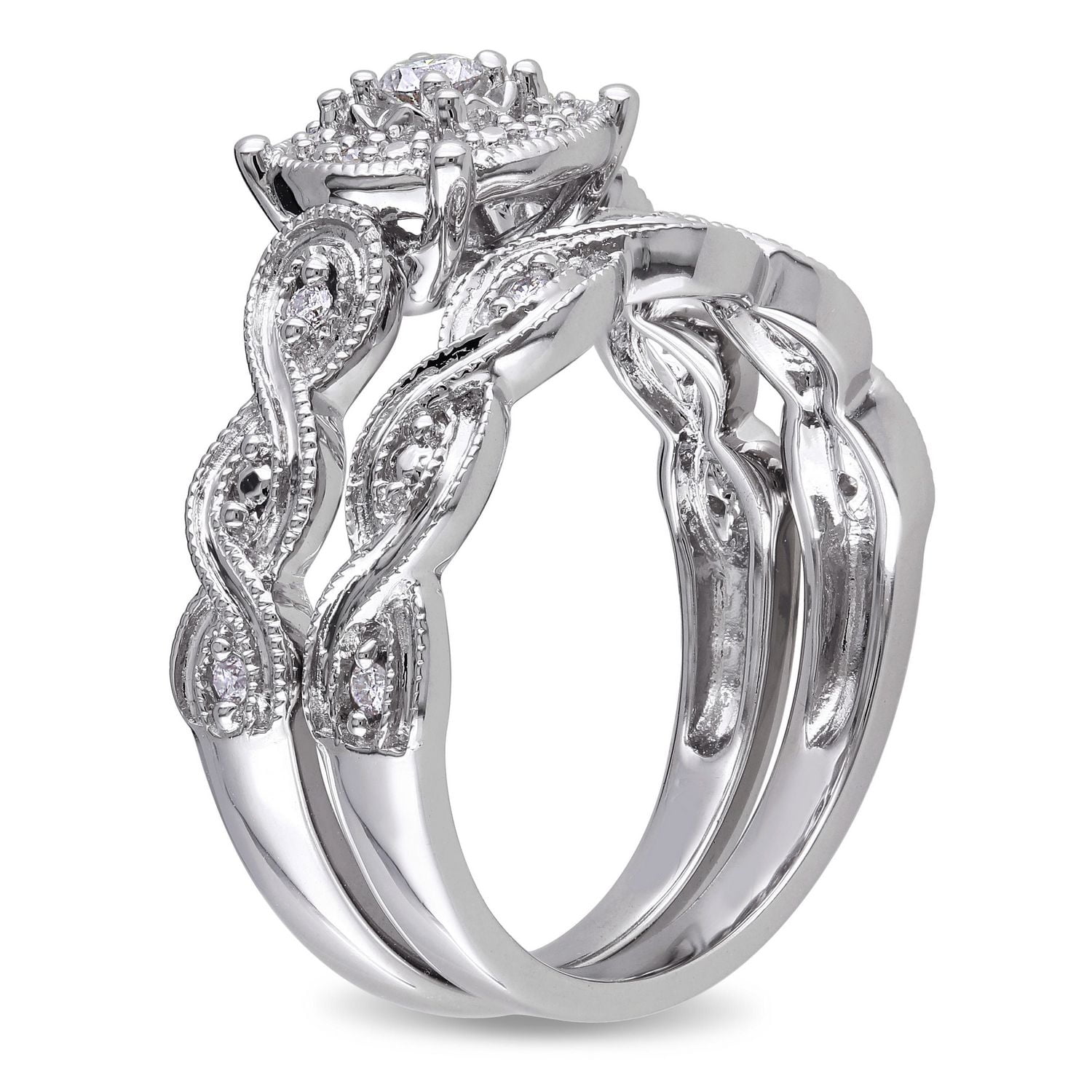 Miabella 0.20 Carat T.W. Diamond Sterling Silver Halo Infinity Bridal Set