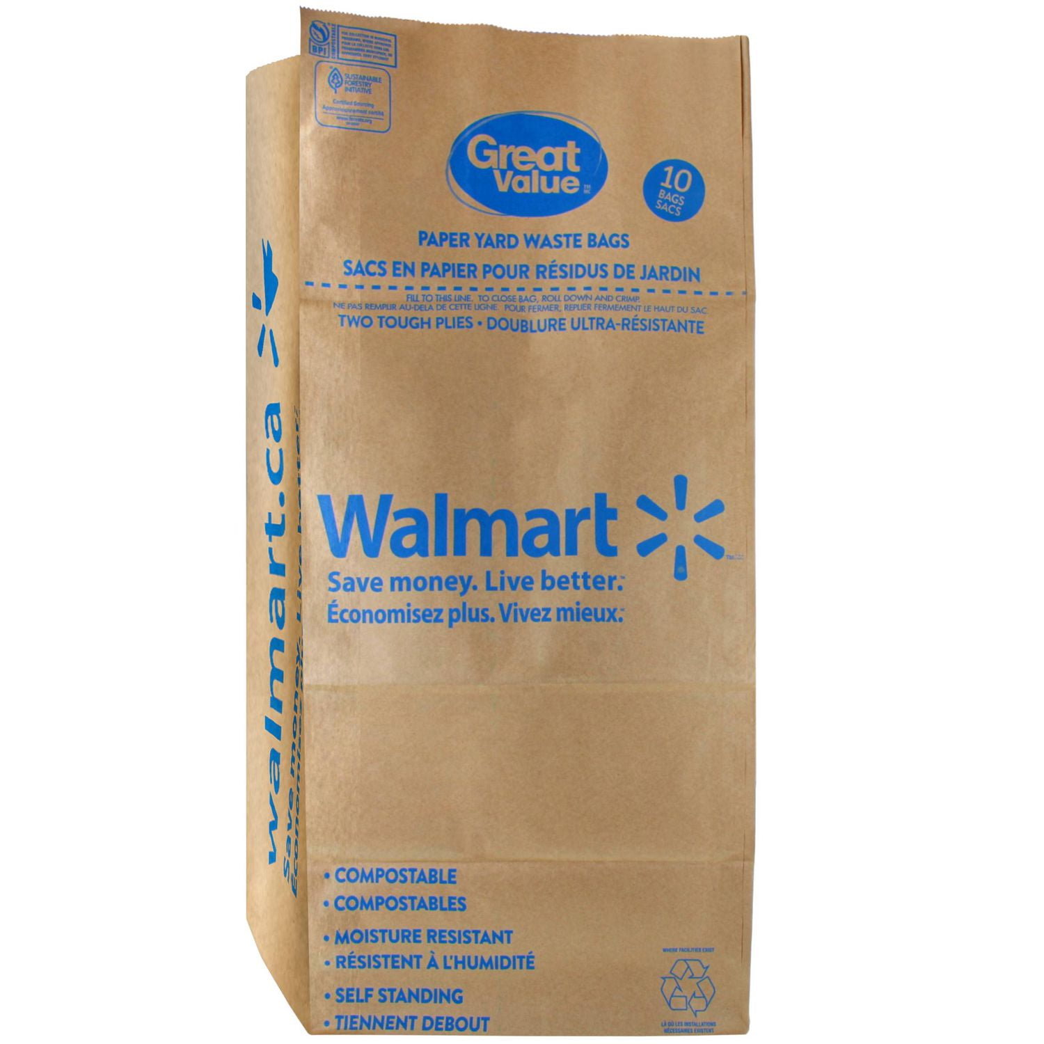 Great Value Paper Yard Waste Bags 40.6 cm x 30.4 cm x 87.6 cm Walmart