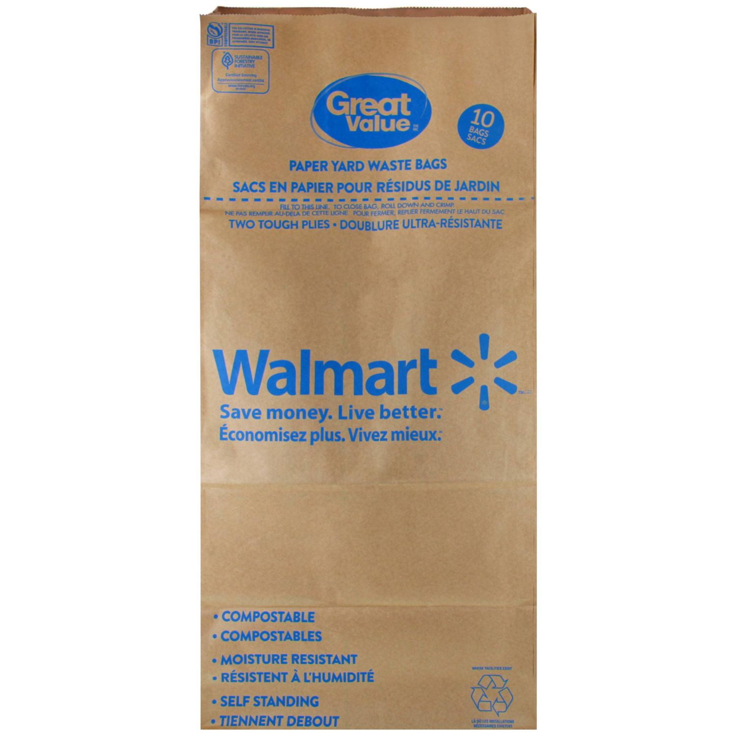 Great Value Paper Yard Waste Bags, 40.6 cm x 30.4 cm x 87.6 cm