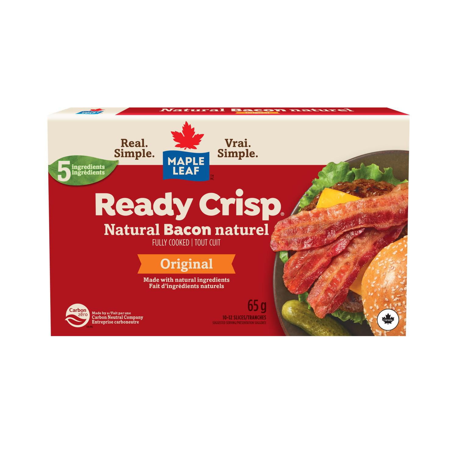 Maple Leaf Ready Crisp Fully Cooked Natural Bacon Slices, 65 g