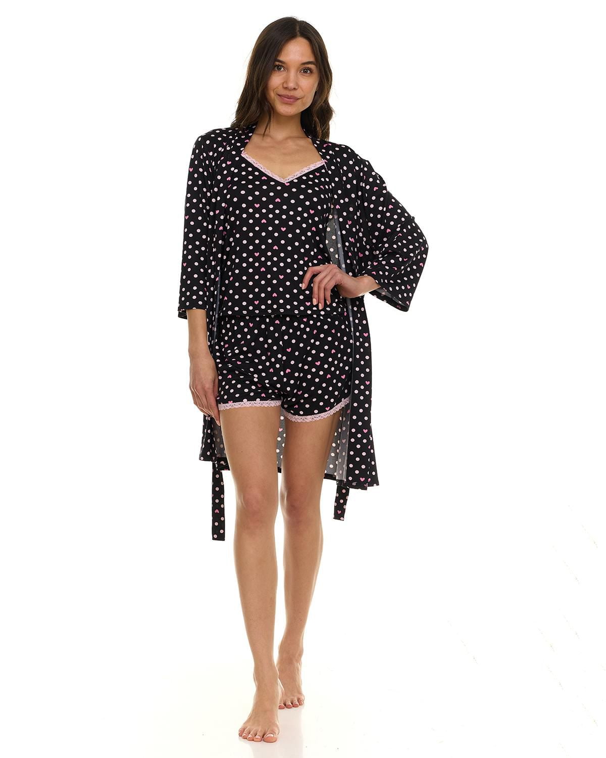 Ensemble pyjama 3 pièces confortable pour femme : peignoir, haut caraco et short – Exclusivité en ligne