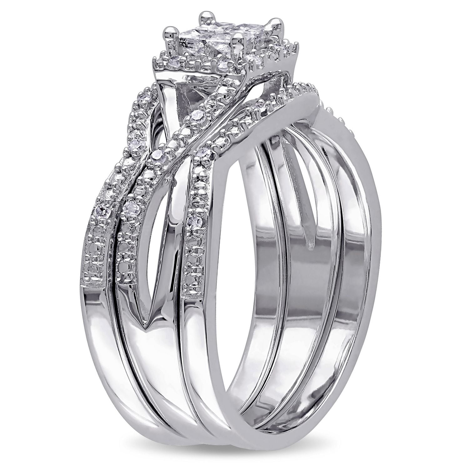 Miabella 0.33 Carat T.W Princess And Round-cut Diamond Sterling Silver Bridal Ring Set