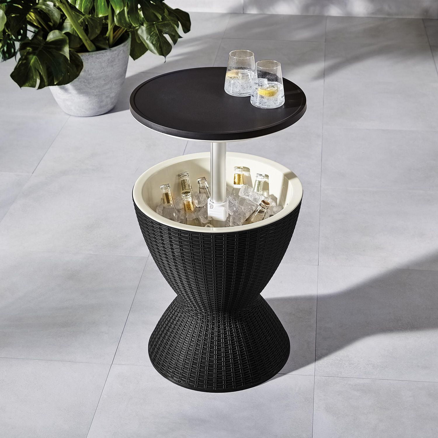 HOMETRENDS Patio Side Table Cooler Black Hidden ice cooler