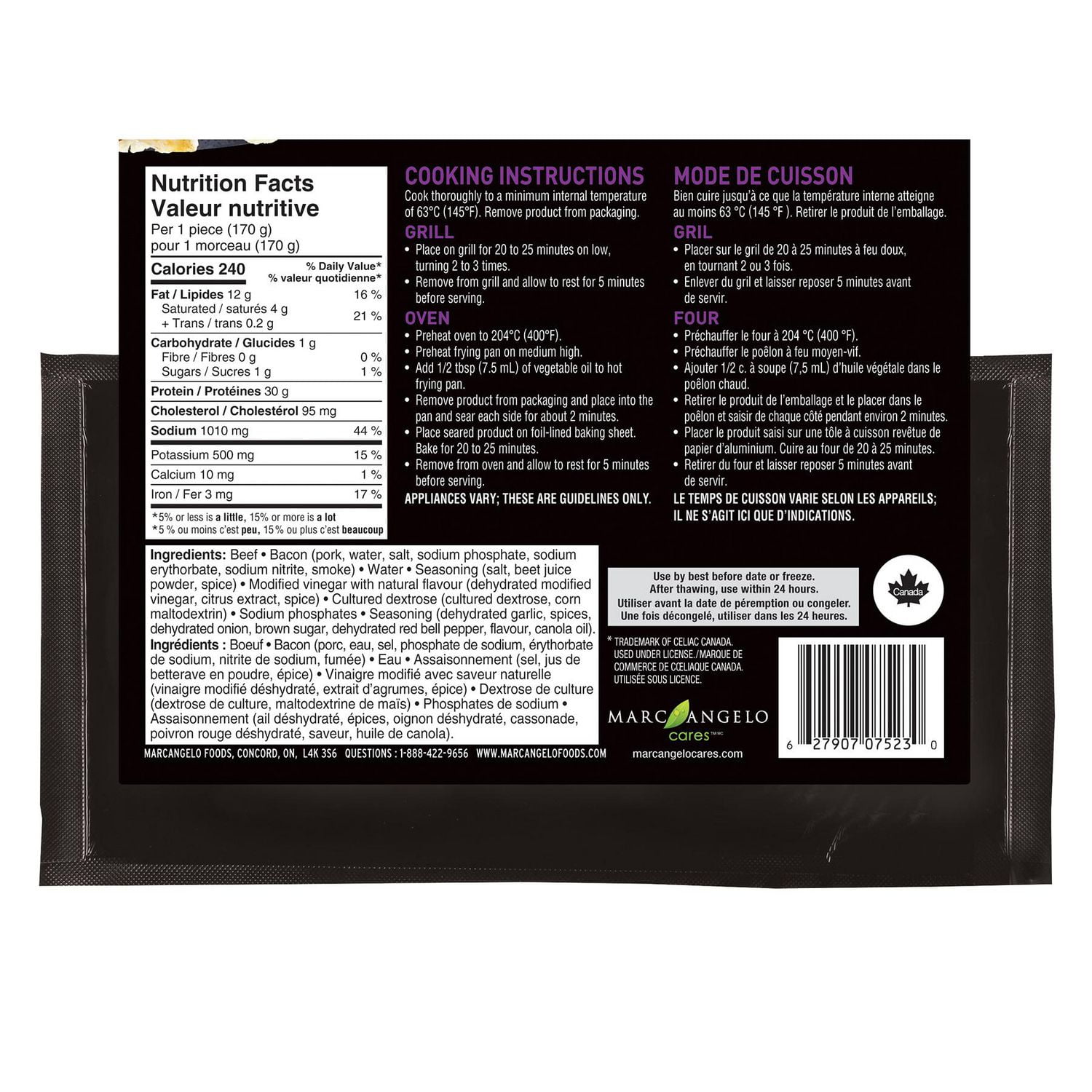 Marcangelo Bacon Wrapped Beef Medallions, 2 medallions, 340 g