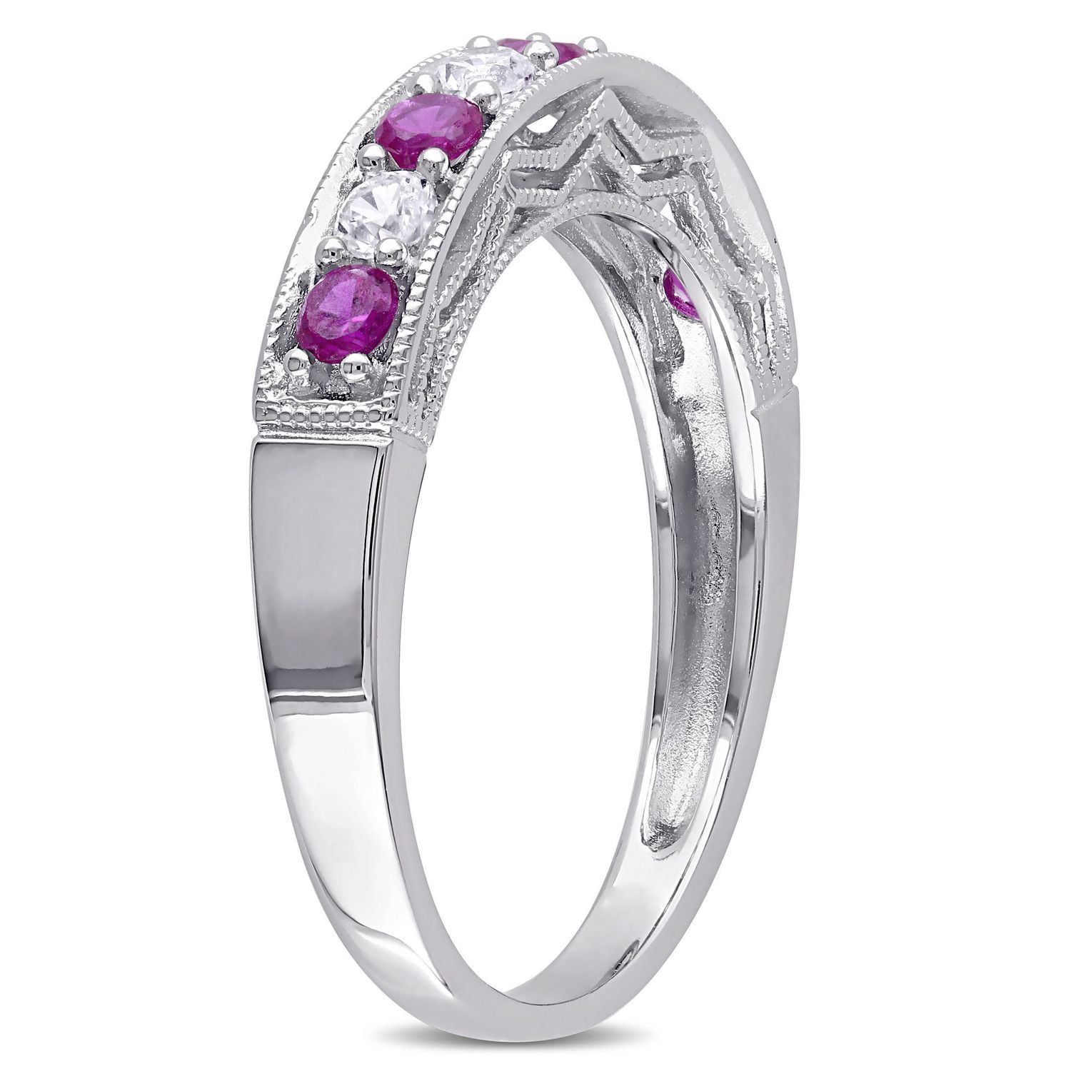 Tangelo 0.88 Carat T.G.W. Created Ruby and Created White Sapphire Sterling Silver Anniversary Ring