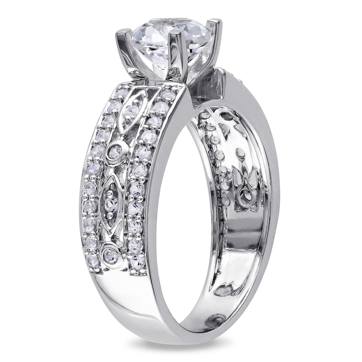 Bague de fiançailles avec saphirs blancs synthétiques d'1,88 ct PBT en argent sterling de Miabella
