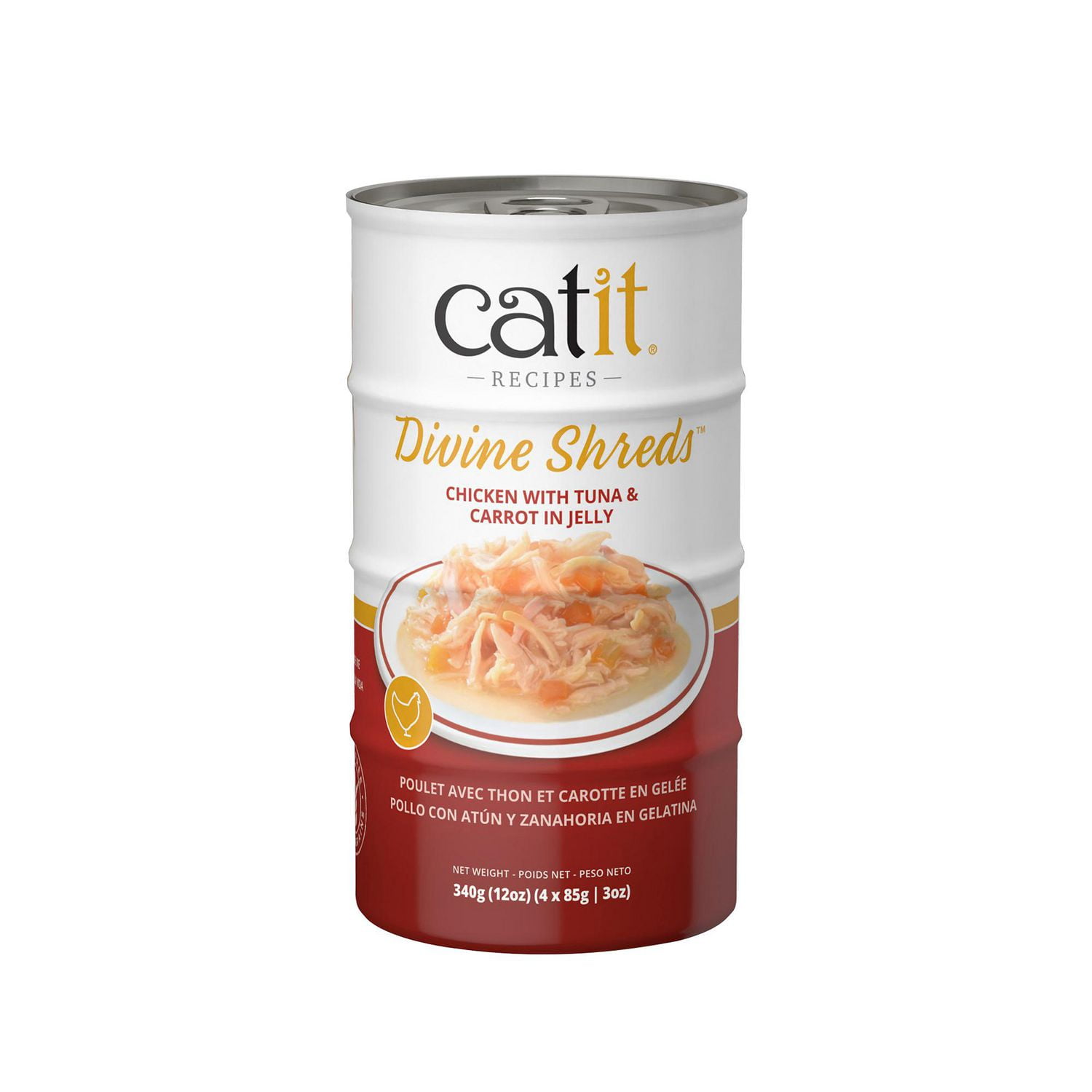 Catit Divine Shreds - Chicken with Tuna & Carrot in Jelly - 4 x 85 g Cans
