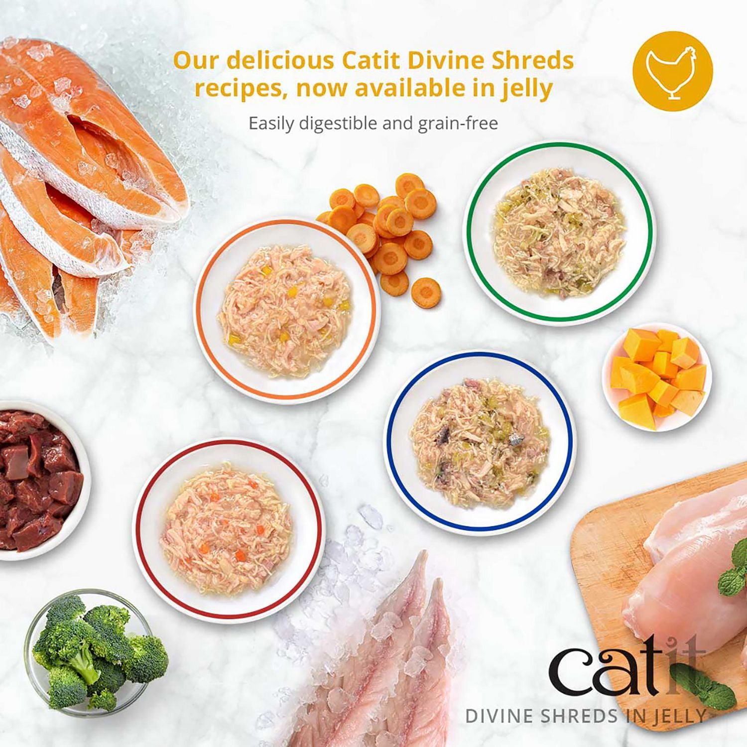 Catit Divine Shreds - Chicken with Tuna & Carrot in Jelly - 4 x 85 g Cans