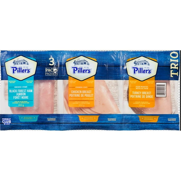 Piller’s Black Forest Ham, Cooked Chicken Breast & Oven Roasted Turkey Breast, 3 x 200 g