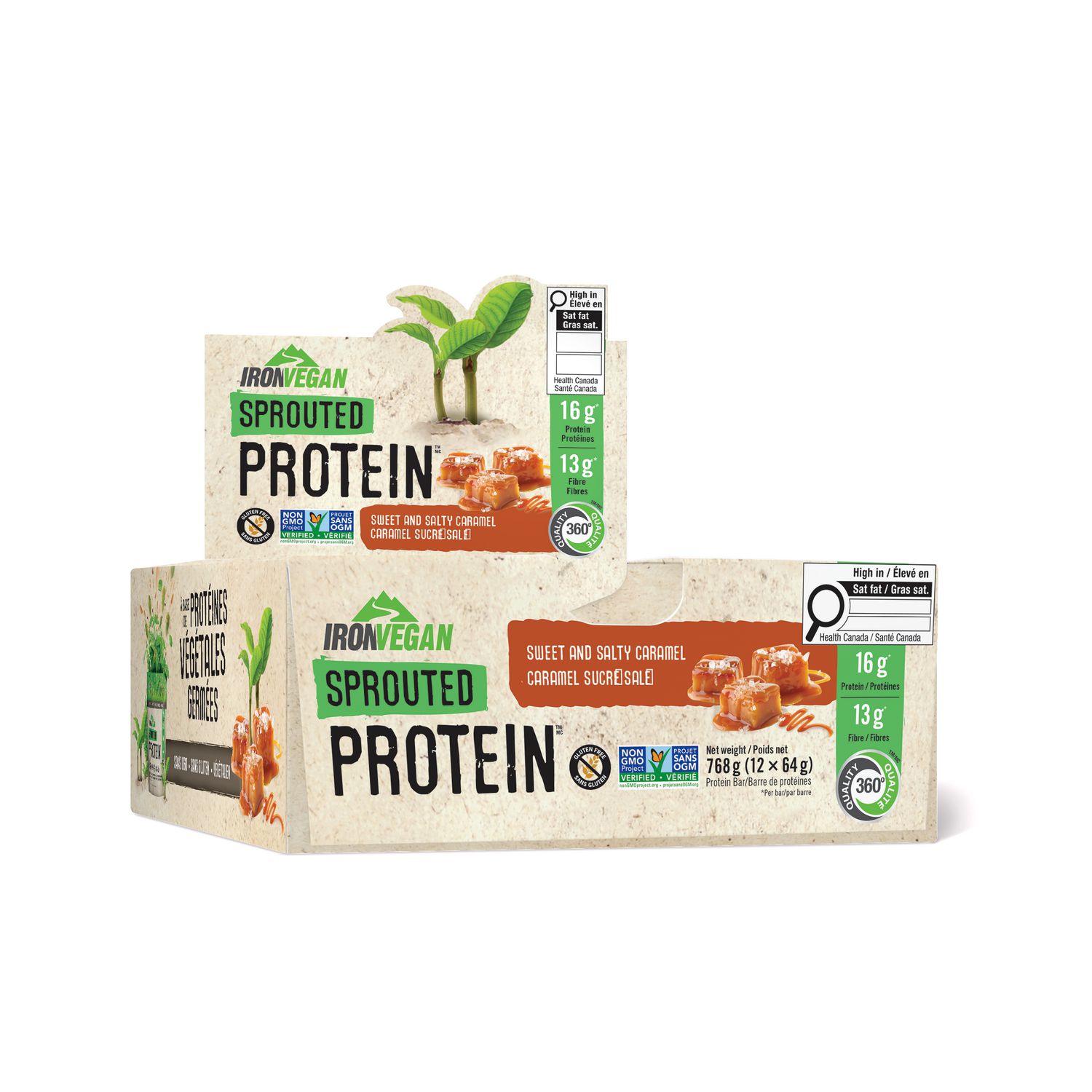 Iron Vegan Sprouted Protein Bars Sweet and Salty Caramel