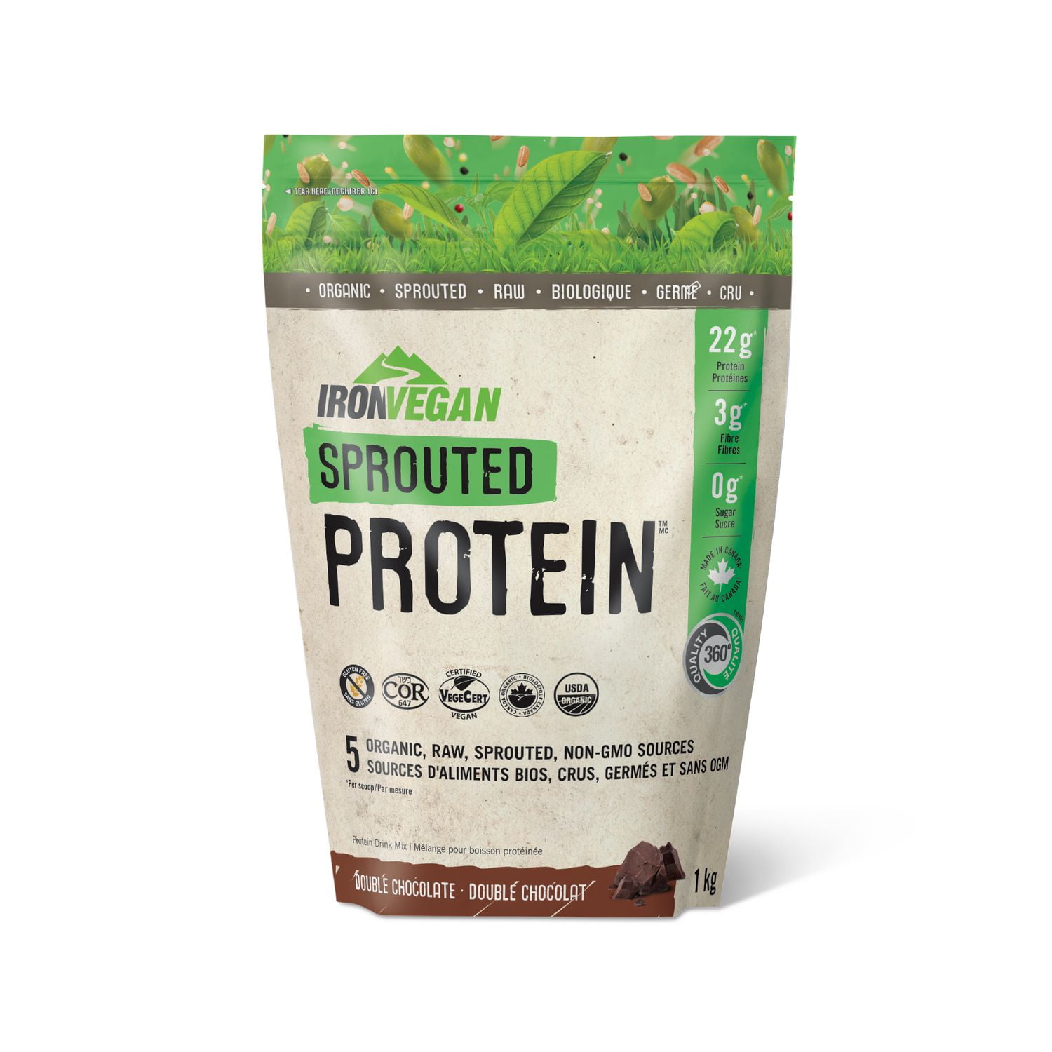 Jamieson Laboratories Iron Vegan Sprouted Protein Powder, Double Chocolate Flavour, 1 kg
