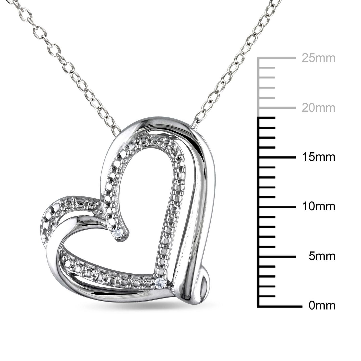Pendentif à coeur double Miabella avec accent de diamants en argent sterling, 18 po