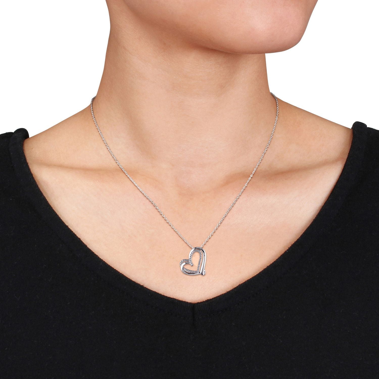 Miabella Diamond Accent Sterling Silver Double-Heart Pendant, 18"