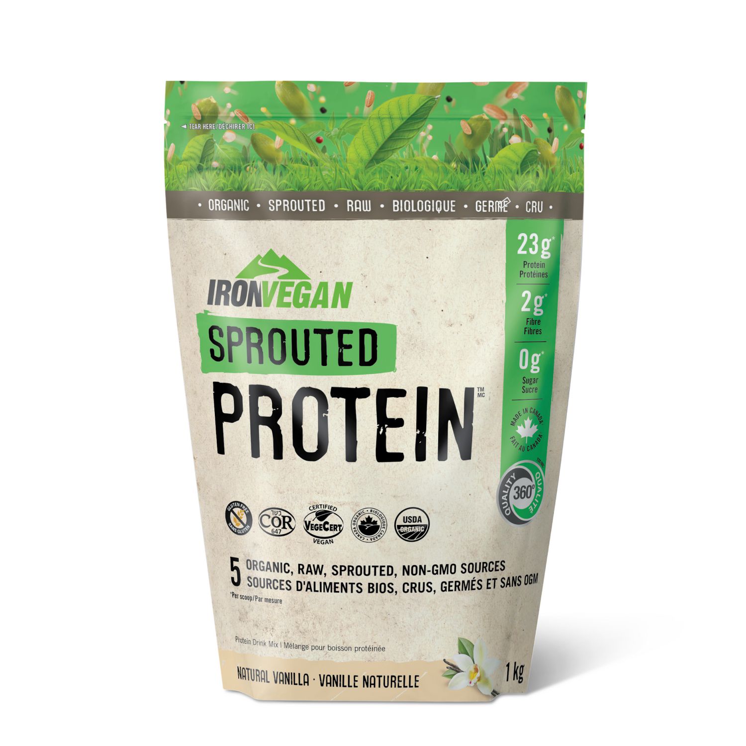 Iron Vegan Sprouted Protein Powder Natural Vanilla, 1 kg