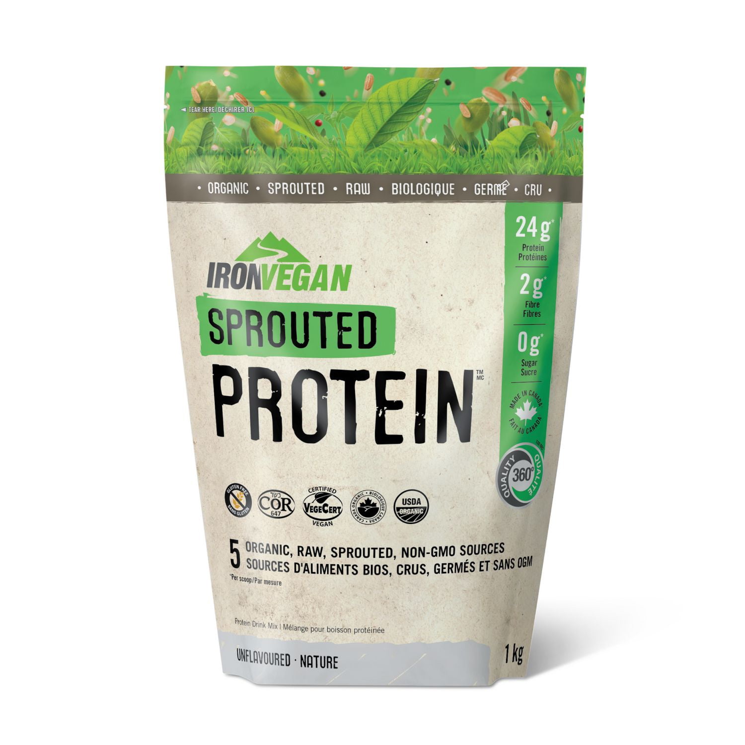 Jamieson Laboratories Iron Vegan Sprouted Protein Powder, Unflavoured, 1 kg