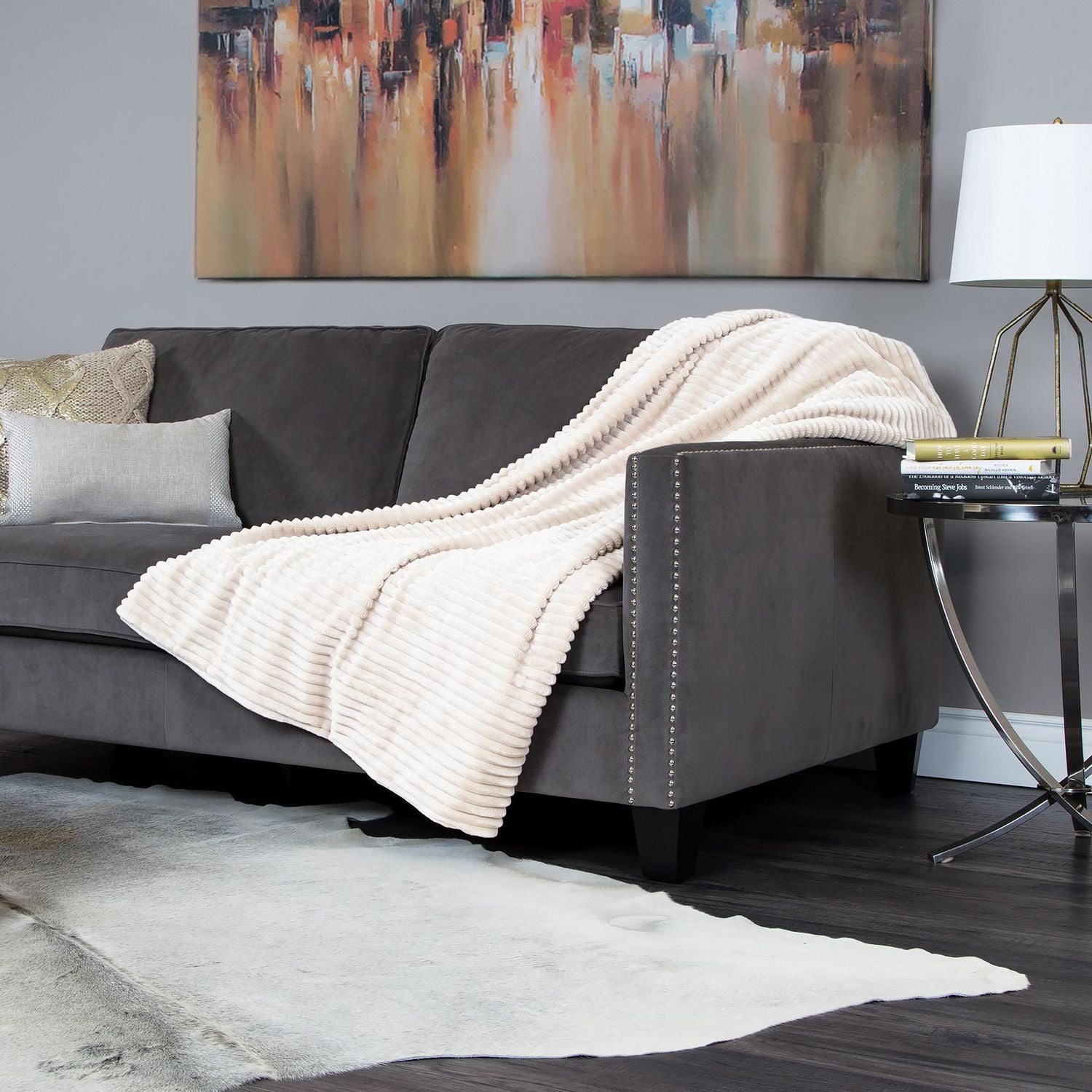 Sunbeam Striped Velvet Heated Throw, Seashell Walmart Canada