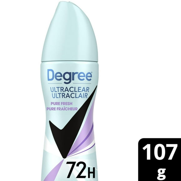 Degree UltraClear Black + White Antisudorifique en Vaporisateur à Sec pour femmes avec 72 h de protection contre les odeurs et la transpiration Pure Fraîcheur anti-taches jaunes et marques blanche 107g