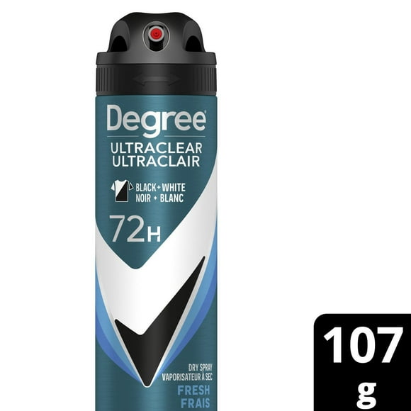 Degree Men UltraClear Antisudorifique en Vaporisateur à Sec désodorisant anti-taches pour homme Black + White Frais avec 72 h de protection 107g