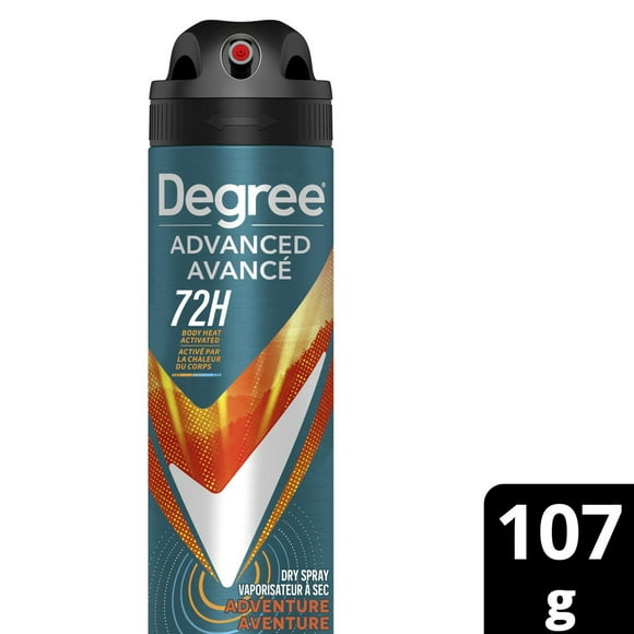 Degree Men Advanced Antisudorifique en Vaporisateur à Sec pour 72 h de protection contre les odeurs et la transpiration Aventure avec technologie MotionSense® 107g